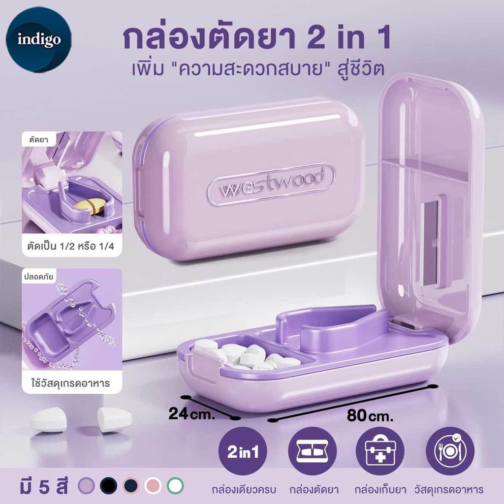 ที่ตัดยา กล่องยา ที่ตัดเม็ดยา การออกแบบที่ถอดออกได้ 2 in 1 ถอดออกได้ทำความสะอาดสะดวก รูปที่ 1