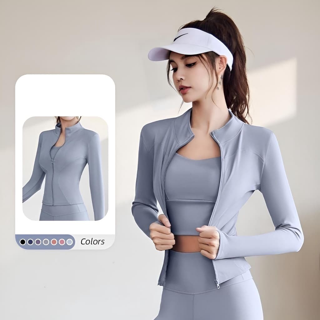 เพิมสีใหม่ Yoga jacket เสื้อแจ็คเก็ตออกกำลังกาย แขนยาว มีซิปรูด รัดรูปสวย ผ้ายืดหยุ่นได้ดี Size S-XXXL รูปที่ 4