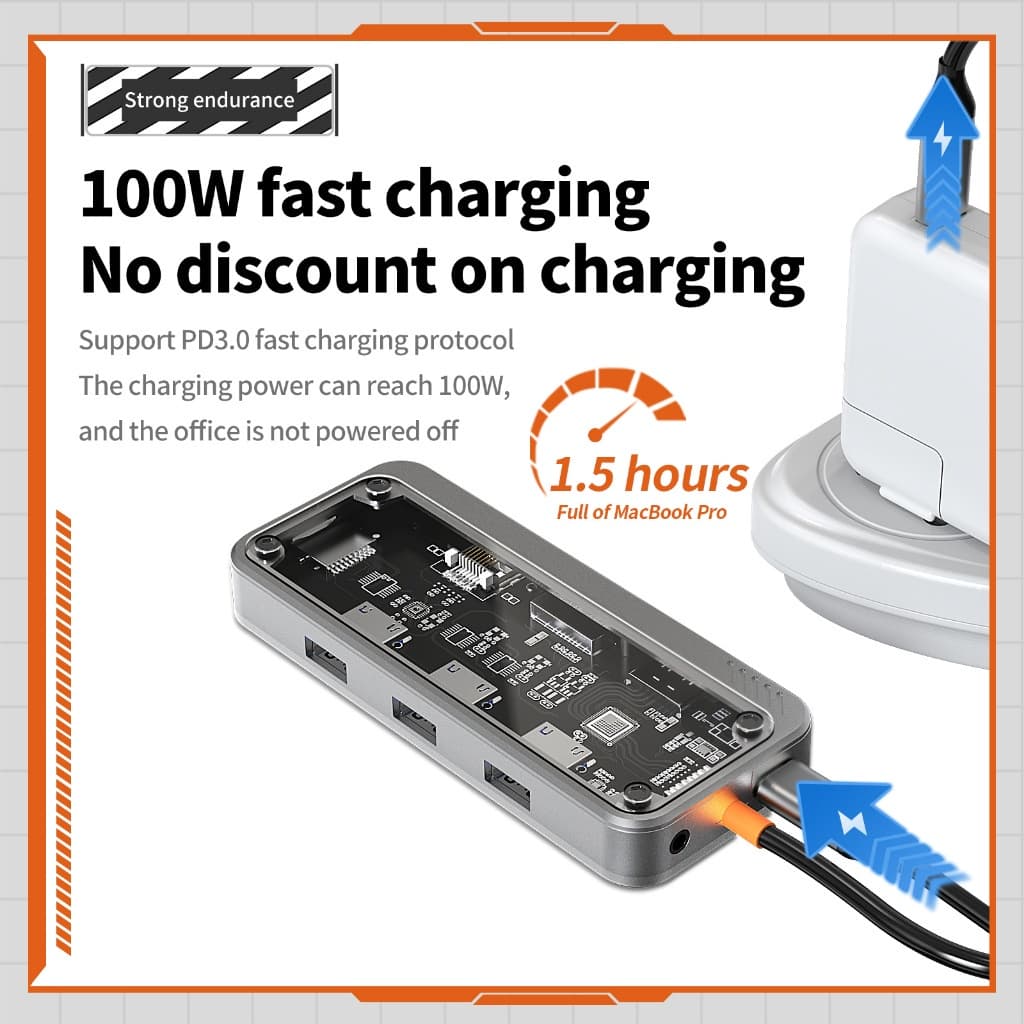 GOOJODOQ ฮับ USB C 10 8 6 5 in 1 แบบใส สําหรับโน้ตบุ๊ก การ์ดรีดเดอร์ VGA HDMI RJ45 PD 3.0 TF SD รูปที่ 3