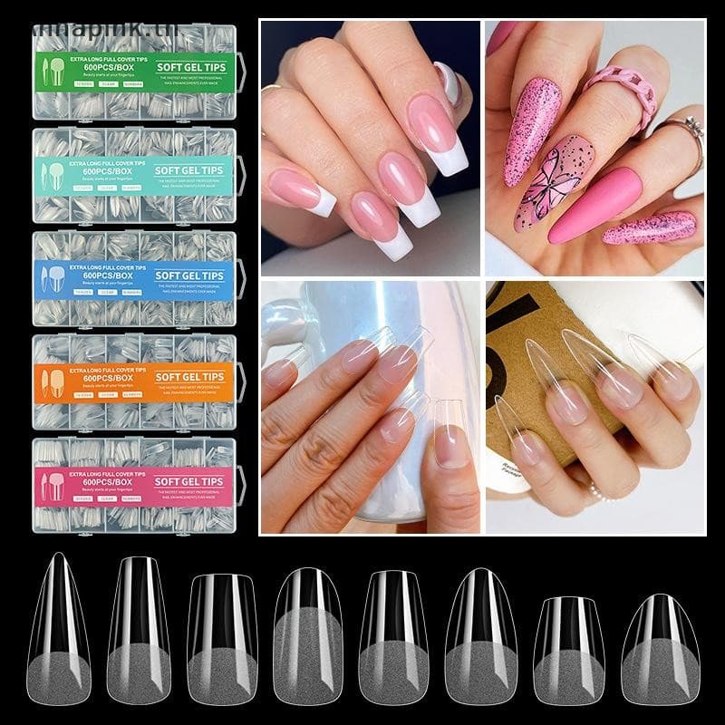 Ank 240/500/600PCS สั้นโลงศพเล็บเคล็ดลับครึ่ง Matte เคล็ดลับปลอมคลุมทั้งหมดเจลนุ่มรูปโลงศพเล็บอะคริลิคเคล็ดลับ Clear EN รูปที่ 1