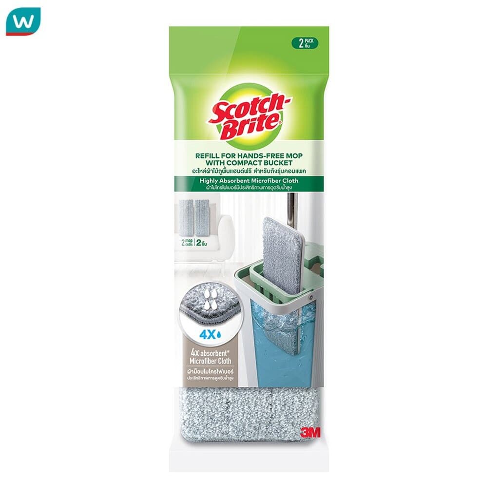 Scotch Brite สก็อต ไบร์ท อะไหล่ผ้าไม้ถูพื้นแฮนด์ฟรี สำหรับถังรุ่นคอมแพค 2 ชิ้น รูปที่ 1