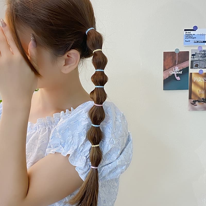 ยางรัดผม แบบยืดหยุ่นสูง สีสันสดใส เครื่องประดับผม สําหรับผู้ใหญ่ และเด็ก รูปที่ 4
