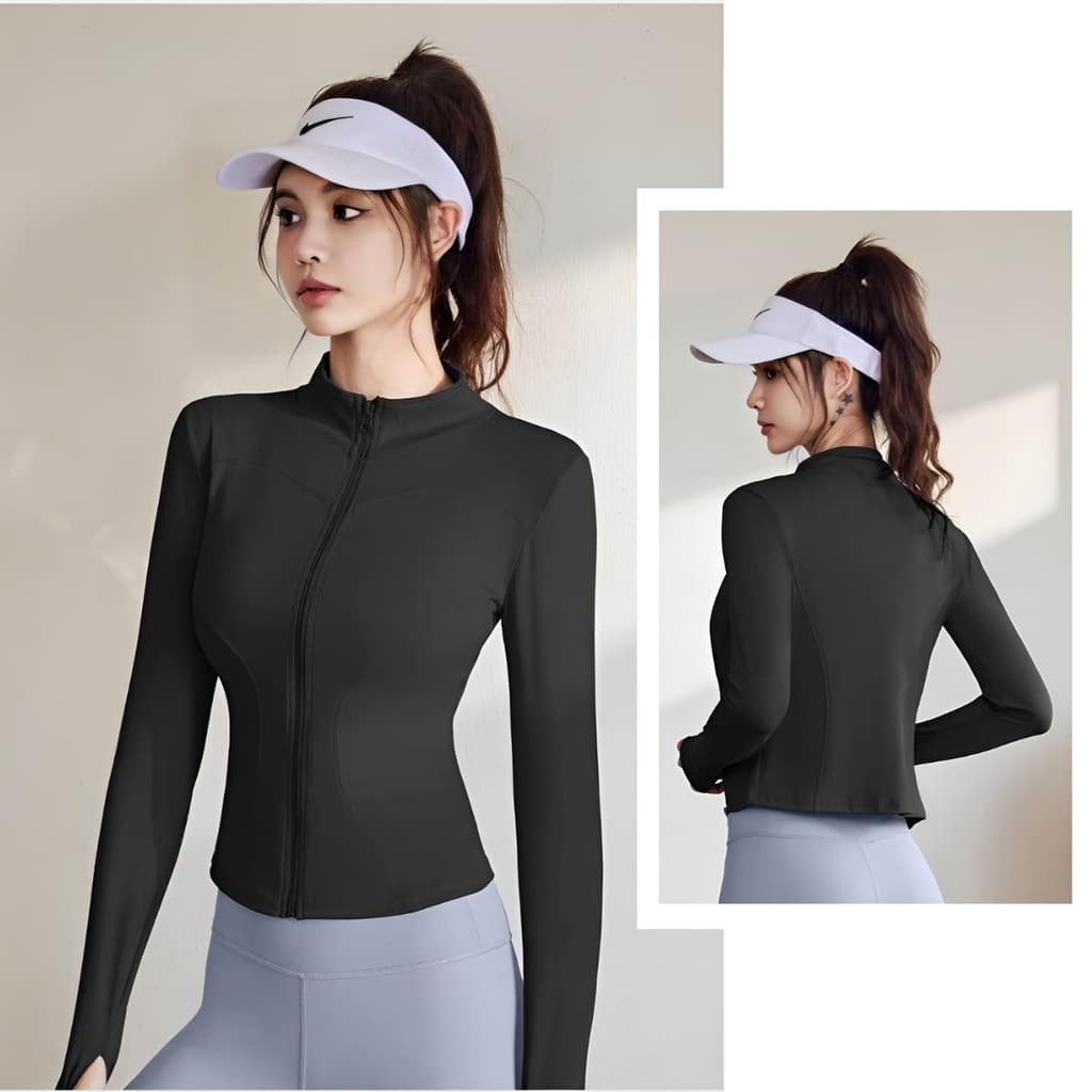 เพิมสีใหม่ Yoga jacket เสื้อแจ็คเก็ตออกกำลังกาย แขนยาว มีซิปรูด รัดรูปสวย ผ้ายืดหยุ่นได้ดี Size S-XXXL รูปที่ 3