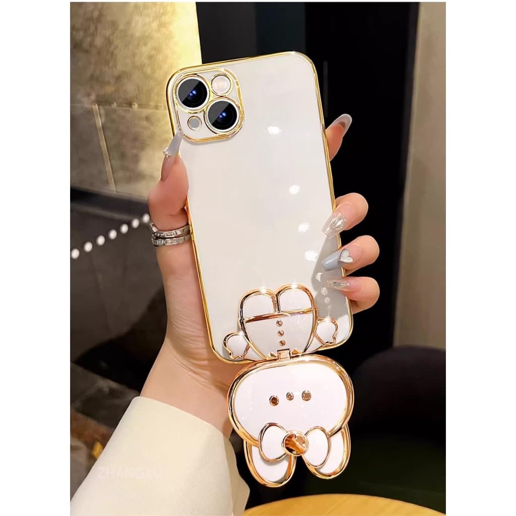 ปลอก OPPO A17 A18 A60 A98 A38 A78 A58 เคสโทรศัพท์ TPU 3D กระต่ายสเตอริโอขาตั้ง Ultra Thin Electroplated Soft Case Shock Protection Case พร้อมสร้อยข้อมือ รูปที่ 6