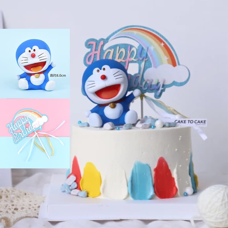 6ชิ้น เด็ก เค้ก ตกแต่ง สีฟ้า ลายการ์ตูน แมว ทิงเกอร์เบลล์ งานเลี้ยงวันเกิด รูปที่ 4
