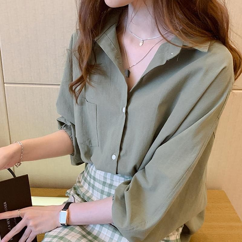 Lune_Grace เสื้อเชิ้ด แขนยาวนั๊ม ผ้าดีใส่สบาย แมทช์ง่าย ใส่ได้ทุกโอกาส w284 รูปที่ 8