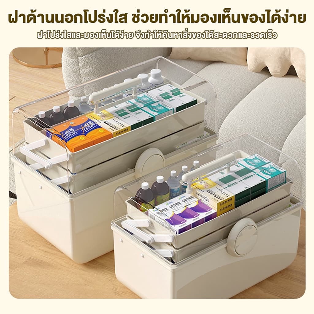 กล่องยาใหญ่ กล่องใส่ยา กล่องยาสามัญประจำบ้าน พร้อมที่จับ โปร่งใสและมองเห็นได้ การจัดเก็บรายการ ชัดเจน รูปที่ 4