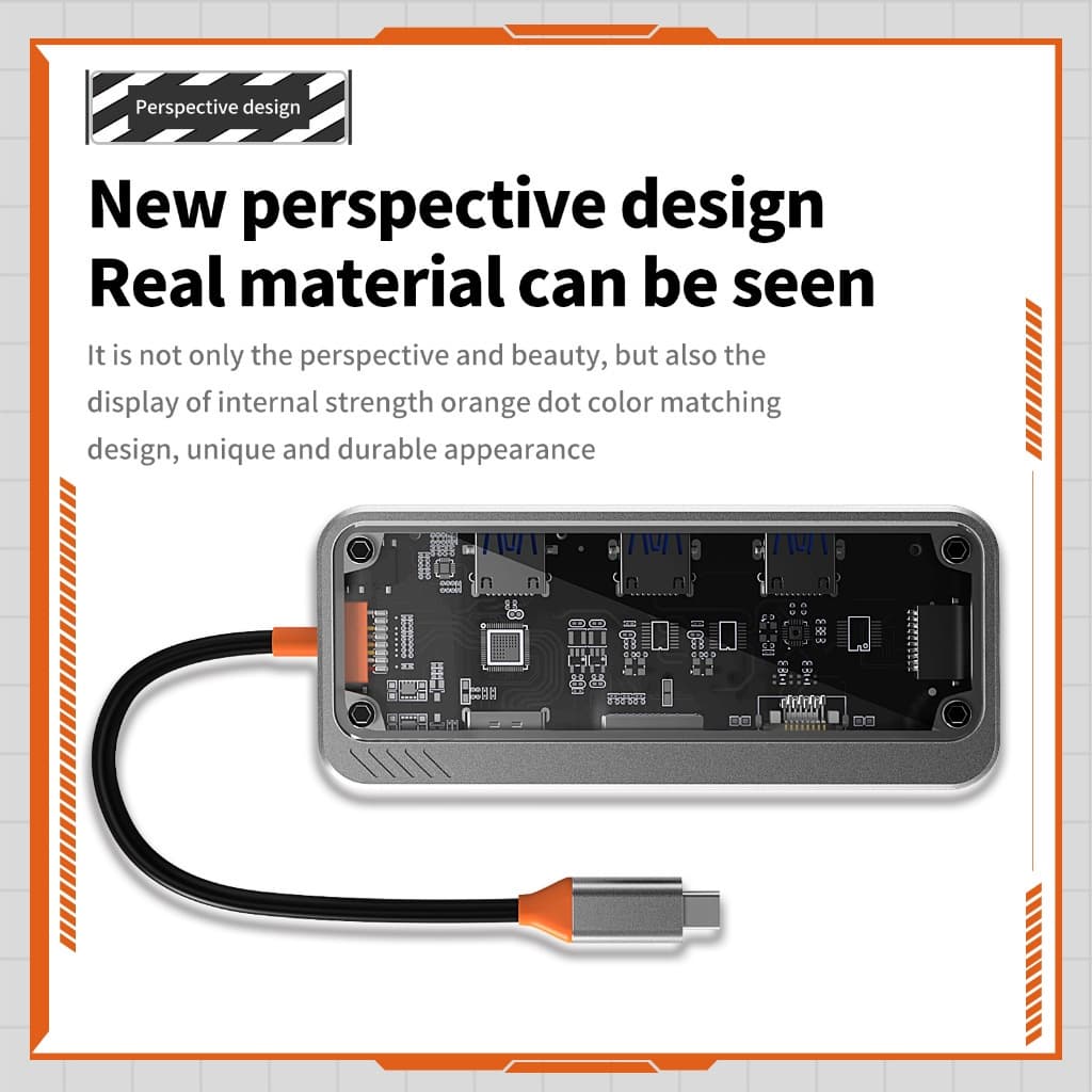 GOOJODOQ ฮับ USB C 10 8 6 5 in 1 แบบใส สําหรับโน้ตบุ๊ก การ์ดรีดเดอร์ VGA HDMI RJ45 PD 3.0 TF SD รูปที่ 7