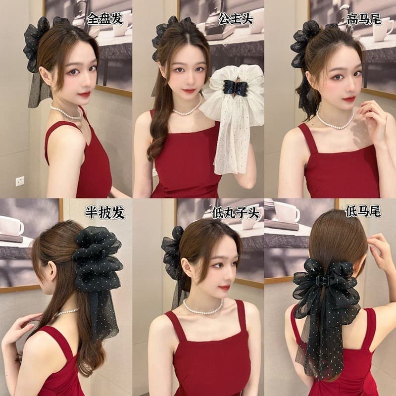 ดอกไม้ตาข่ายริบบิ้นผ้ากอซโบว์อุปกรณ์ผมผมหนีบคว้าคลิปหญิงสี่ฤดูกาลอเนกประสงค์ครึ่งผูกกิ๊บฉลามคลิปผ้าโพกศีรษะ รูปที่ 3
