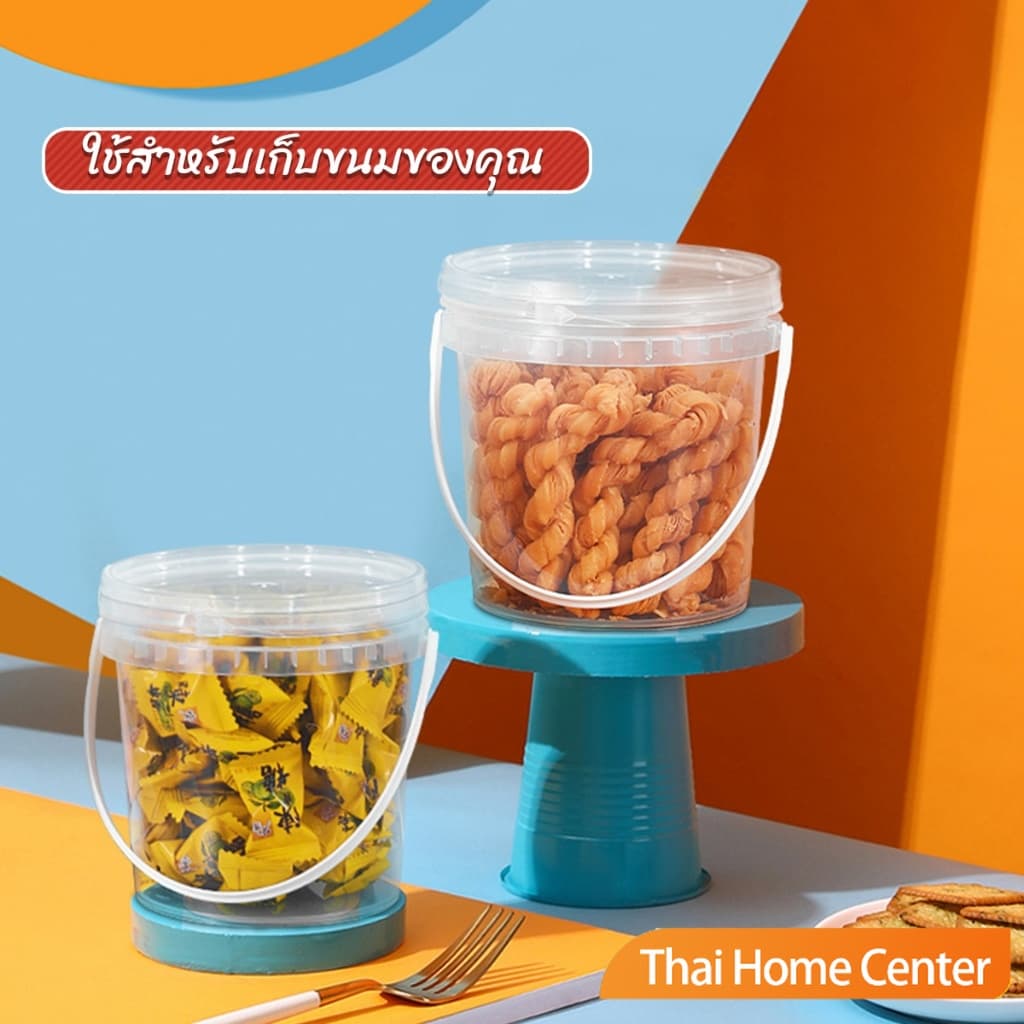 แก้วถังหูหิ้ว ถังเหล้าปั่น ถังน้ำแข็งพลาสติก 300/500/1000ml กระปุกเก็บอาหารมีฝาโปร่งใส ชาผลไม้ ซื้อกลับบ้าน PP Bucket รูปที่ 6