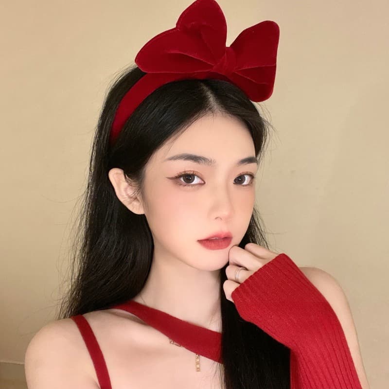 Priness Vintage Velvet Big Sweet Bowknot HairBands Headwear Headbands รูปที่ 4