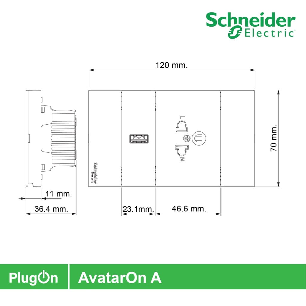 Schneider Electric ชุดเต้ารับเต้ารับเดี่ยว 3 ขา + USB 1 ช่อง ประกอบสำเร็จรูป สีขาว - A70426USB_UST_WE - ชไนเดอร์ รูปที่ 4