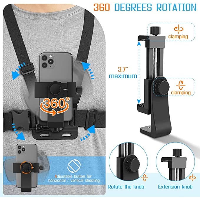 คลิปสายรัดหน้าอกโทรศัพท์มือถือ 360 องศาสายคล้องหน้าอกใช้กับGoProโทรศัพท์ได้ทุกรุ่น รูปที่ 7