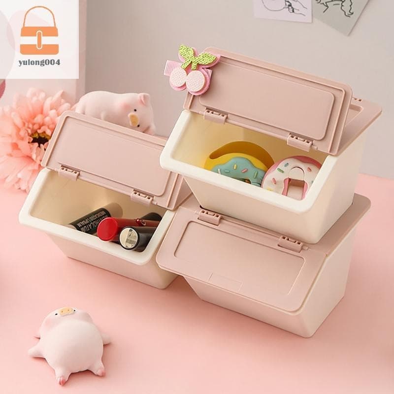กล่องเก็บของตั้งโต๊ะสามารถทําความสะอาดได้ 3 สี Stackable Folding Desktop Storage Simple And Easy Sundry Storage Drawer TH รูปที่ 2