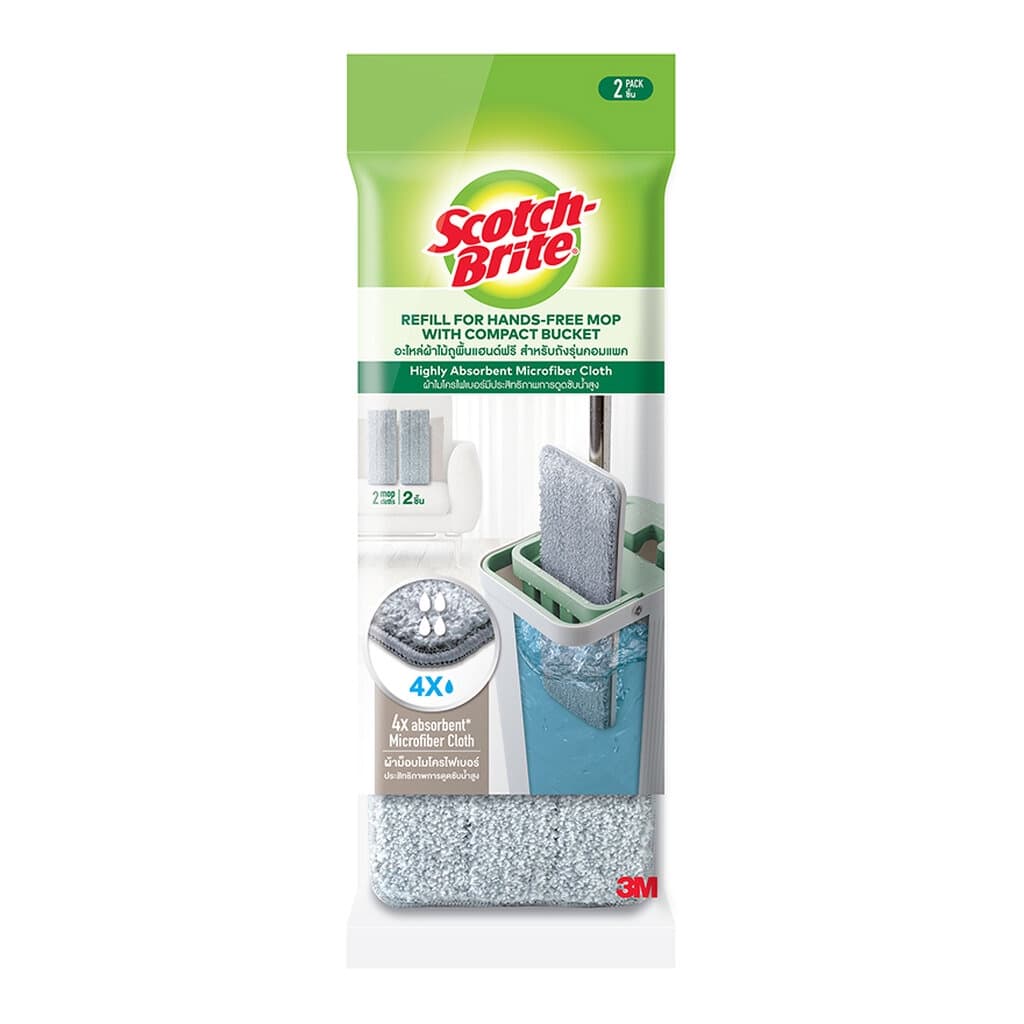 Scotch Brite สก็อต ไบร์ท อะไหล่ผ้าไม้ถูพื้นแฮนด์ฟรี สำหรับถังรุ่นคอมแพค 2 ชิ้น รูปที่ 2