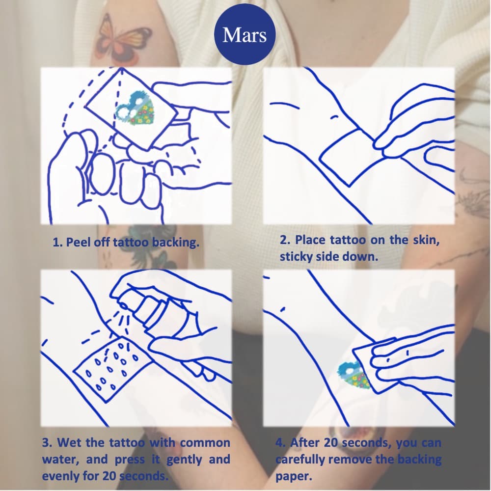 Mars Tattoo - สติ๊กเกอร์รอยสักชั่วคราว ติดทนนาน ดีไซน์ดอกไม้และMoon Vintage, CSD036 รูปที่ 3