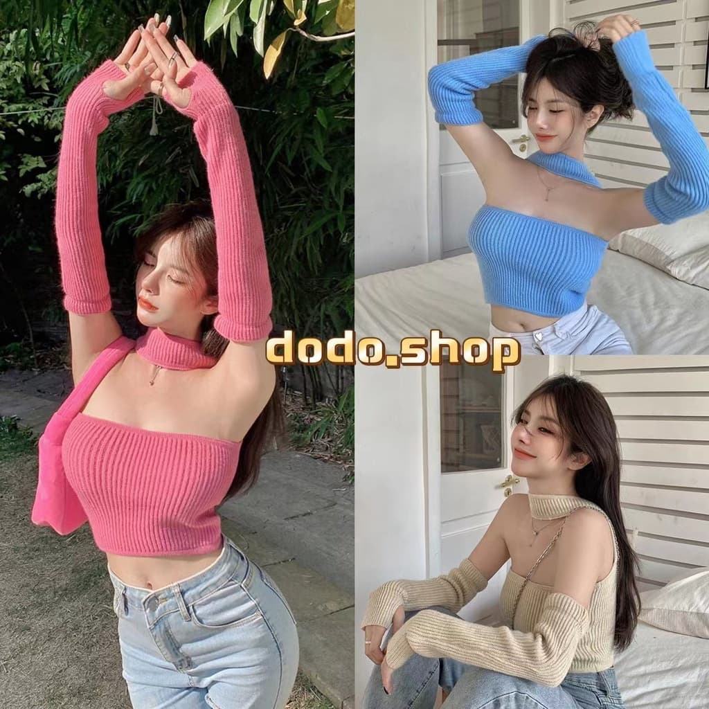 DODOสินค้าใหม้ **เสื้อคล้องคอไหมพรม ผ้านิ่มใส่สบายมากแถมปลอกแขน มุ้งมิ้งมาก รูปที่ 1