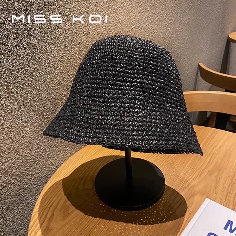 MISSKOI หมวกฟางหญิงเวอร์ชั่นเกาหลีสดอินเทรนด์ทุกการแข่งขันหมวกบังแดดชายหาดญี่ปุ่นฤดูร้อนบางสไตล์ Face-Covering ทอหมวกถัง รูปที่ 8