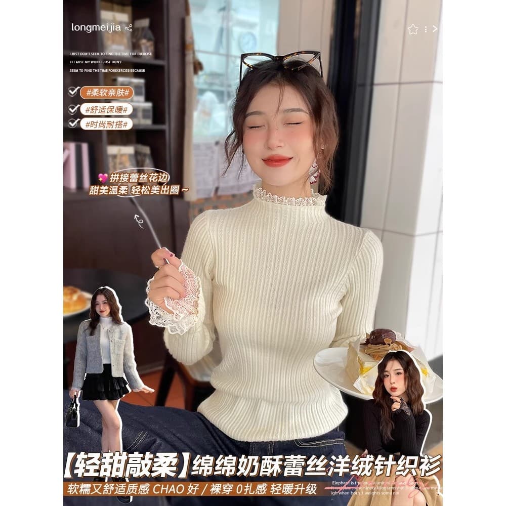 ลูกไม้ครึ่งคอเต่าbottomingเสื้อผู้หญิงสไตล์ใหม่ด้านในสไตล์ตะวันตกslimmerดูall-matchเสื้อกันหนาว รูปที่ 4