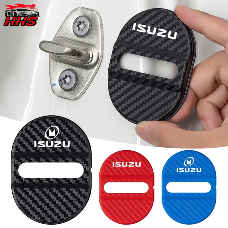 1/4 ชิ้น ISUZU คาร์บอนไฟเบอร์รถประตูล็อคป้องกันประตูล็อค Anti Scratch อุปกรณ์เสริมสําหรับ ISUZU Panther Elf Traga Dmax Mux Trooper MU7 Crosswind Panther Sportivo รูปที่ 1