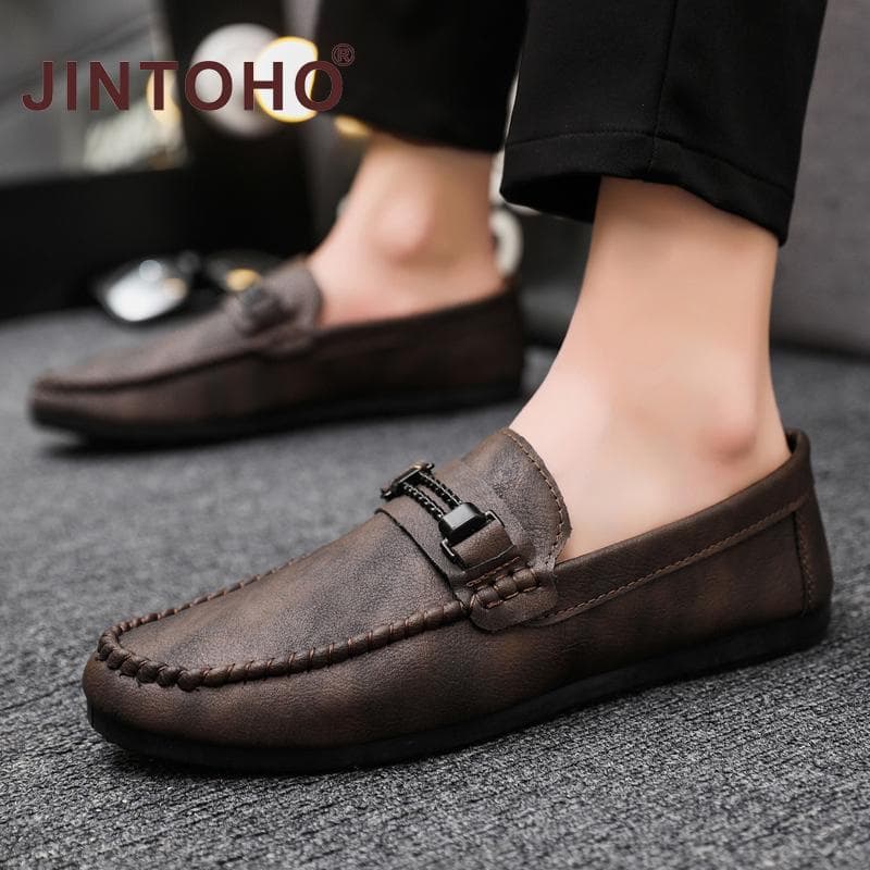 Jintoho รองเท้าโลฟเฟอร์ลําลอง รองเท้าหนัง แบบสวม แฟชั่นสําหรับผู้ชาย รูปที่ 7