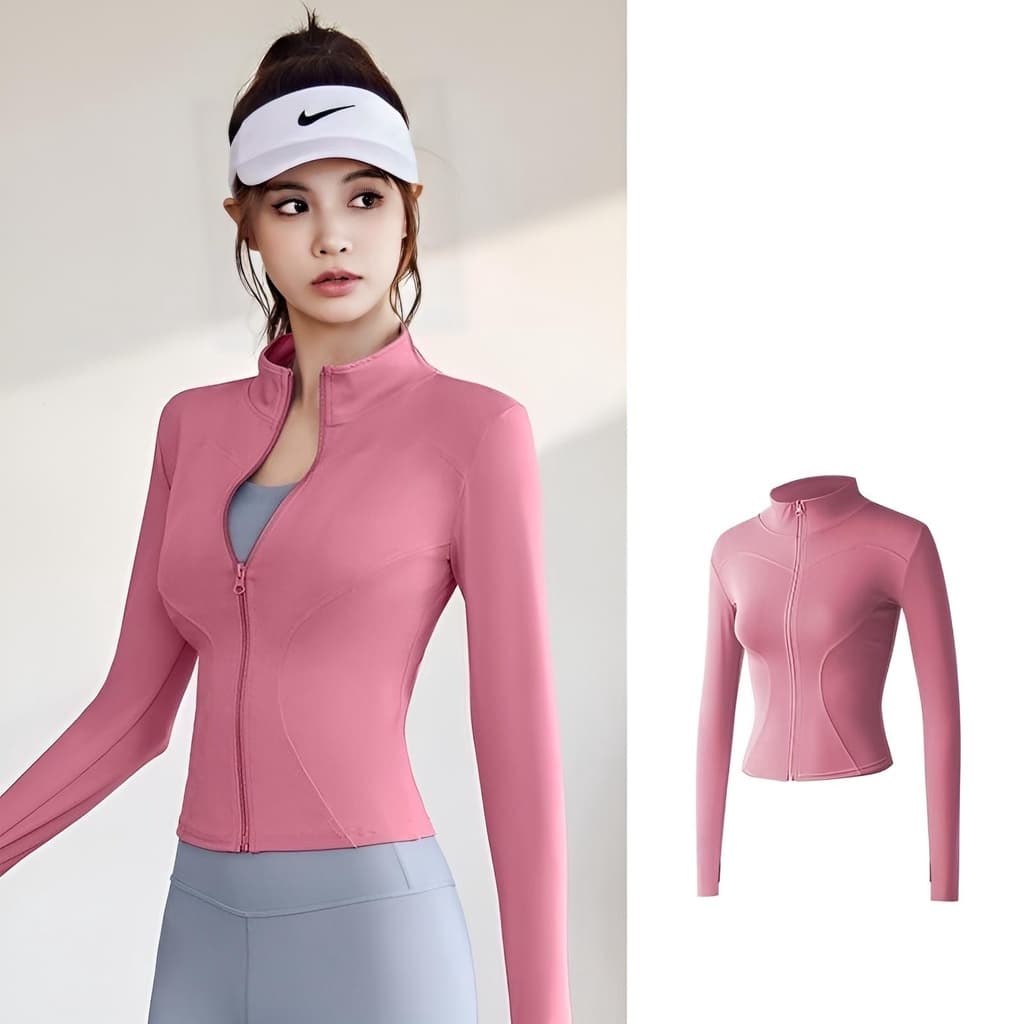 เพิมสีใหม่ Yoga jacket เสื้อแจ็คเก็ตออกกำลังกาย แขนยาว มีซิปรูด รัดรูปสวย ผ้ายืดหยุ่นได้ดี Size S-XXXL รูปที่ 6