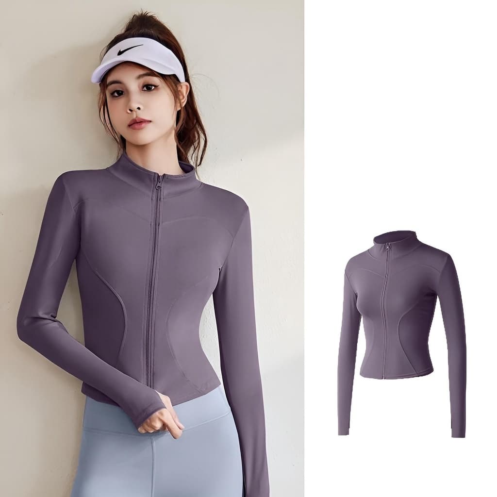 เพิมสีใหม่ Yoga jacket เสื้อแจ็คเก็ตออกกำลังกาย แขนยาว มีซิปรูด รัดรูปสวย ผ้ายืดหยุ่นได้ดี Size S-XXXL รูปที่ 8