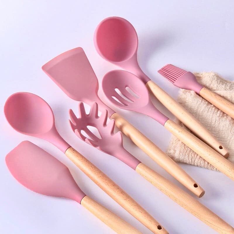 ชุดครื่องครัวซิลิโคน ทนความร้อน ตะหลิวด้านไม้ Kitchen set ทัพพี กระบวย ที่คีบอาหาร รูปที่ 1