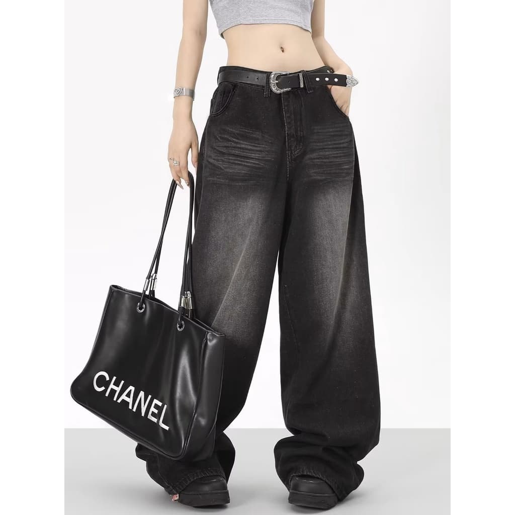 DaDuHey Women New American Style High Street Retro Jeans Straight Loose Fashion Brand Wide-Legged Casual Mop Long Pants รูปที่ 3