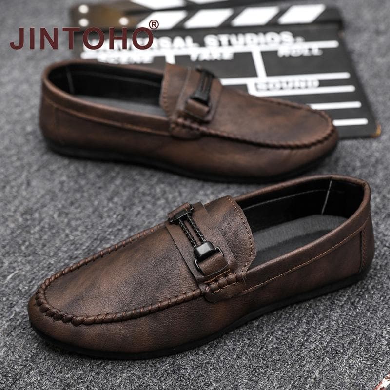 Jintoho รองเท้าโลฟเฟอร์ลําลอง รองเท้าหนัง แบบสวม แฟชั่นสําหรับผู้ชาย รูปที่ 6