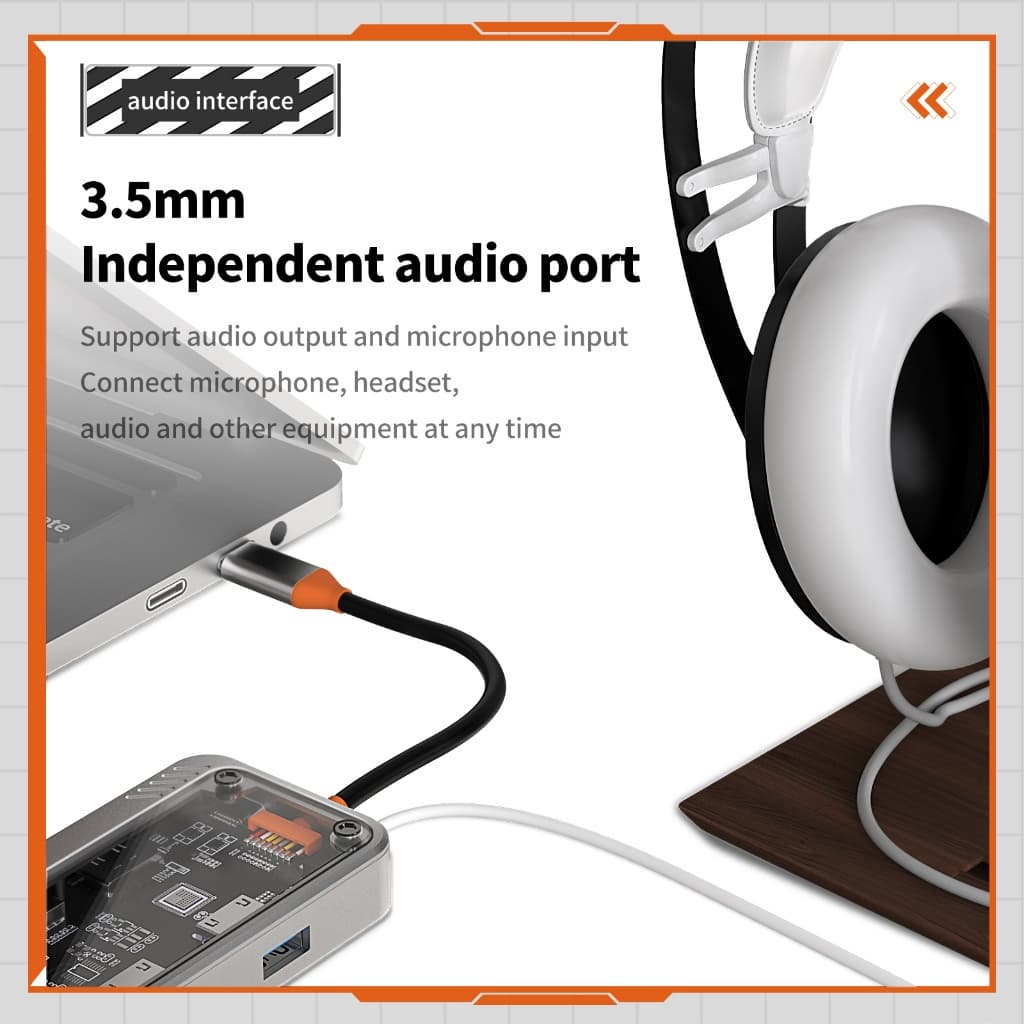 GOOJODOQ ฮับ USB C 10 8 6 5 in 1 แบบใส สําหรับโน้ตบุ๊ก การ์ดรีดเดอร์ VGA HDMI RJ45 PD 3.0 TF SD รูปที่ 5