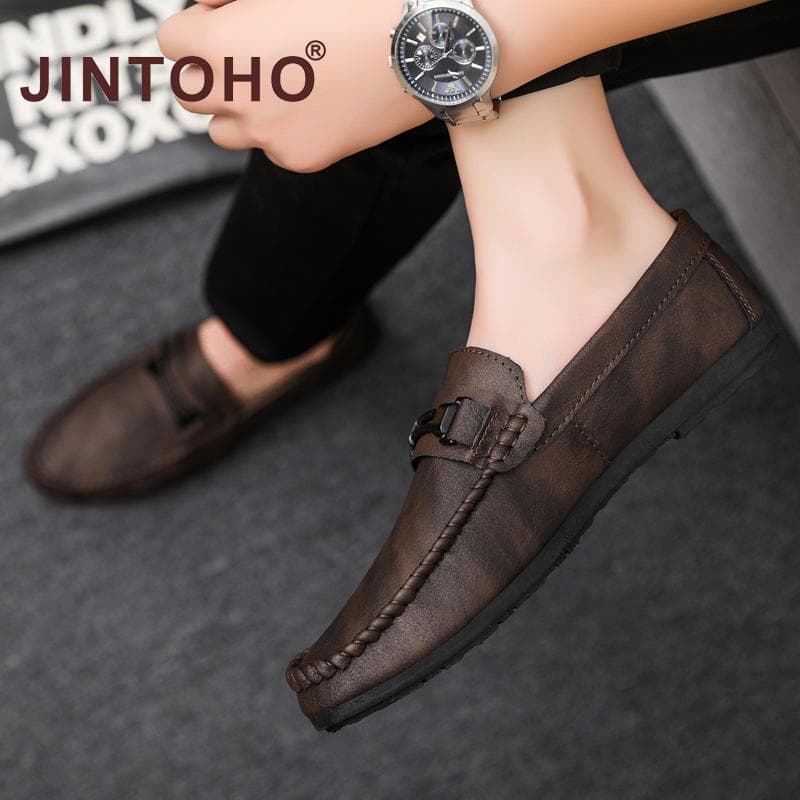 Jintoho รองเท้าโลฟเฟอร์ลําลอง รองเท้าหนัง แบบสวม แฟชั่นสําหรับผู้ชาย รูปที่ 9