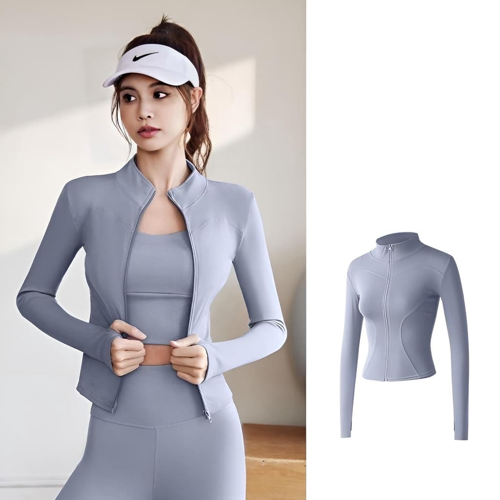เพิมสีใหม่ Yoga jacket เสื้อแจ็คเก็ตออกกำลังกาย แขนยาว มีซิปรูด รัดรูปสวย ผ้ายืดหยุ่นได้ดี Size S-XXXL รูปที่ 9