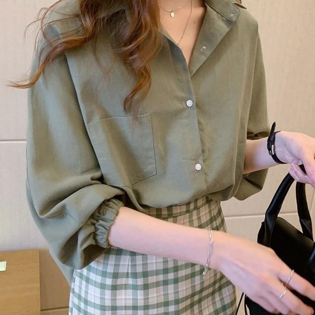 Lune_Grace เสื้อเชิ้ด แขนยาวนั๊ม ผ้าดีใส่สบาย แมทช์ง่าย ใส่ได้ทุกโอกาส w284 รูปที่ 1