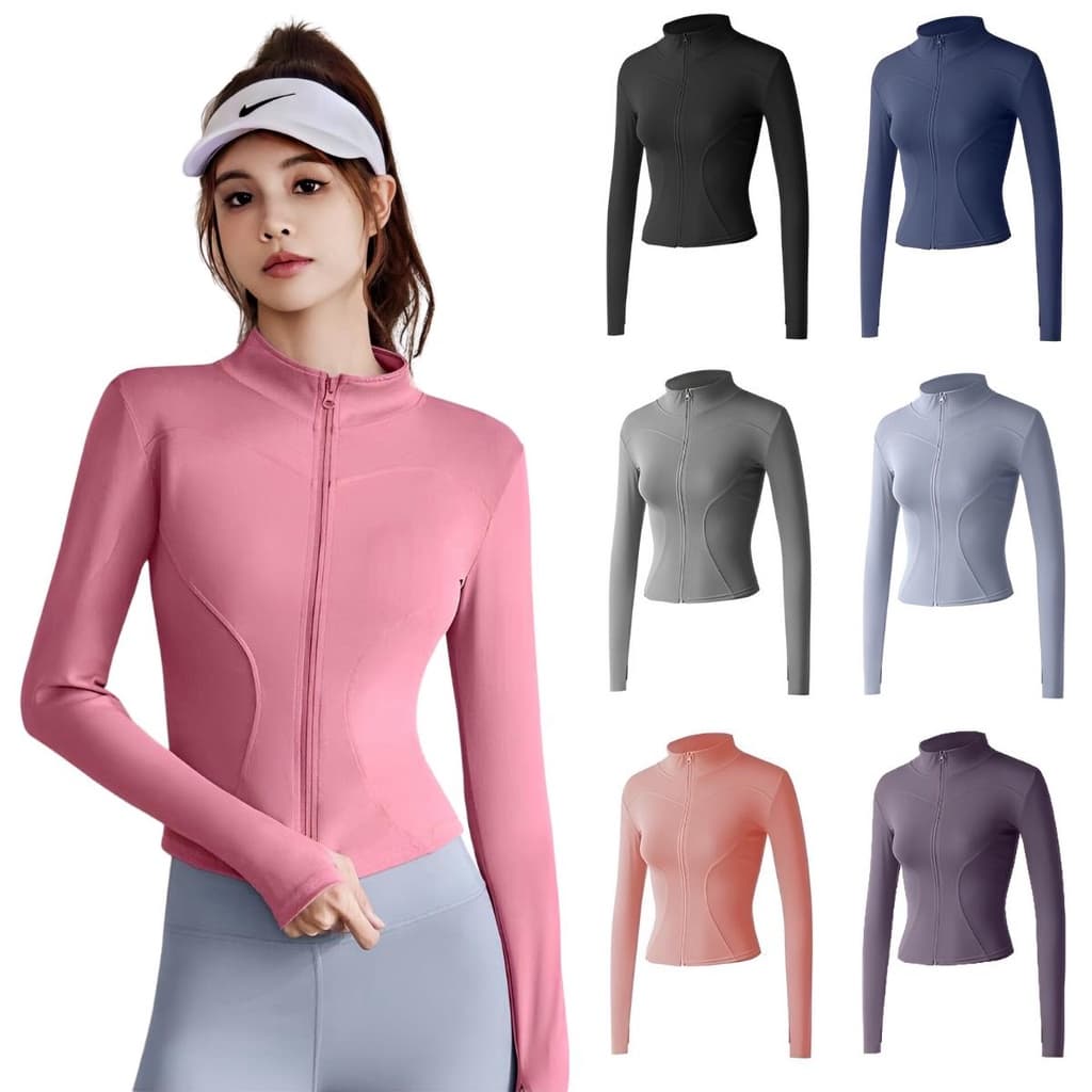💗เพิมสีใหม่💗 Yoga jacket เสื้อแจ็คเก็ตออกกำลังกาย แขนยาว มีซิปรูด รัดรูปสวย ผ้ายืดหยุ่นได้ดี Size S-XXXL