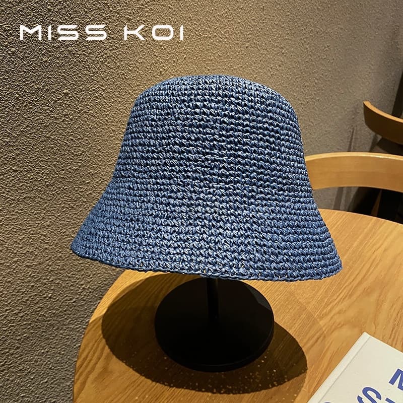 MISSKOI หมวกฟางหญิงเวอร์ชั่นเกาหลีสดอินเทรนด์ทุกการแข่งขันหมวกบังแดดชายหาดญี่ปุ่นฤดูร้อนบางสไตล์ Face-Covering ทอหมวกถัง รูปที่ 6