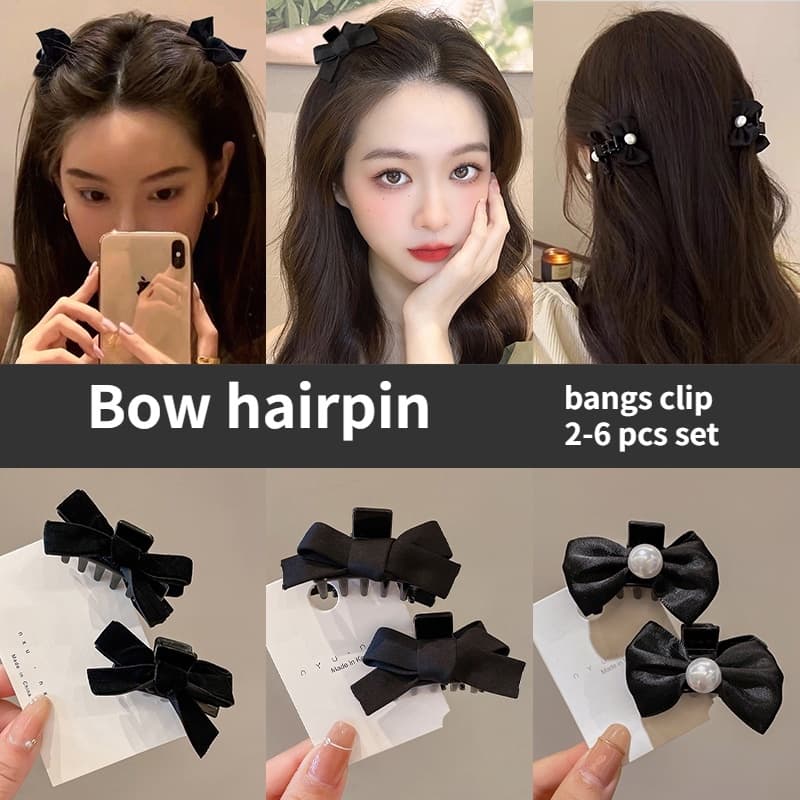 ชุดกิ๊บติดผม ประดับโบว์ ขนาดเล็ก สีดํา แฟชั่นฤดูใบไม้ร่วง และฤดูหนาว สไตล์เกาหลี สําหรับผู้หญิง 2024 2-6 ชิ้น รูปที่ 2
