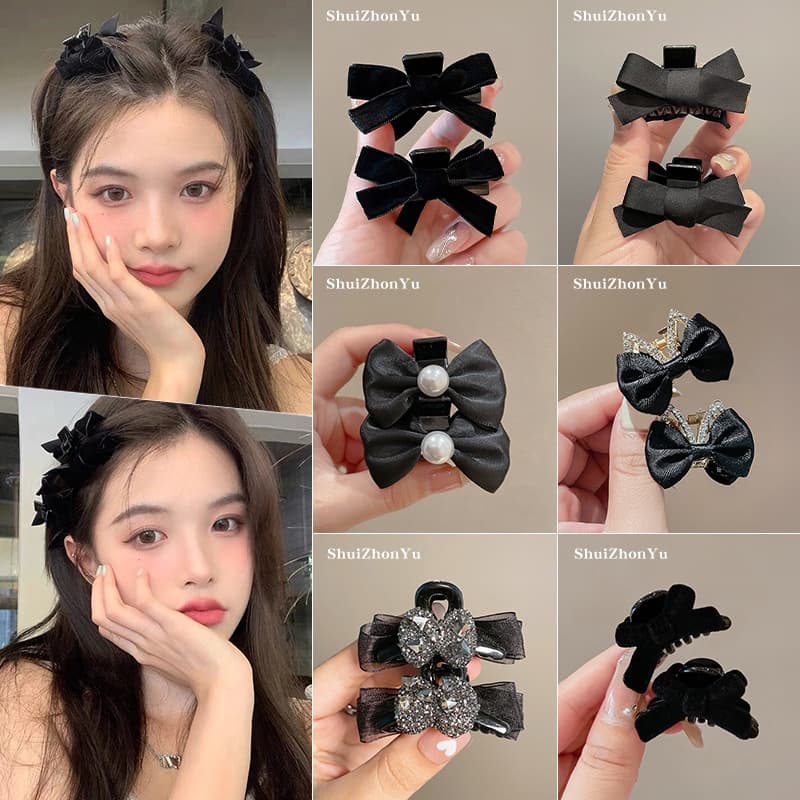 ชุดกิ๊บติดผม ประดับโบว์ ขนาดเล็ก สีดํา แฟชั่นฤดูใบไม้ร่วง และฤดูหนาว สไตล์เกาหลี สําหรับผู้หญิง 2024 2-6 ชิ้น รูปที่ 3