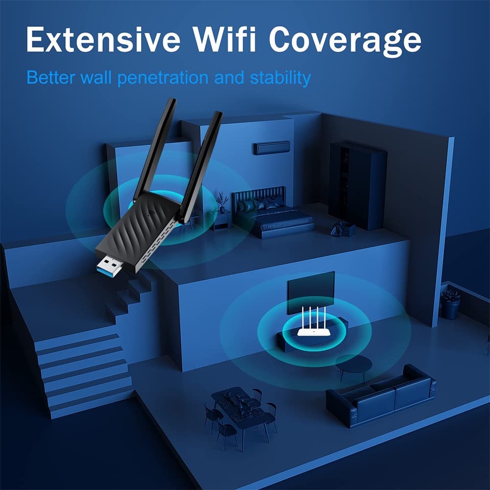 GOOJODOQ อะแดปเตอร์ WIFI AC1300 USB3.0 ไร้สาย Dual Band 2.4 Ghz + 5 Ghz สําหรับแล็ปท็อปพีซีเดสก์ท็อป รูปที่ 8