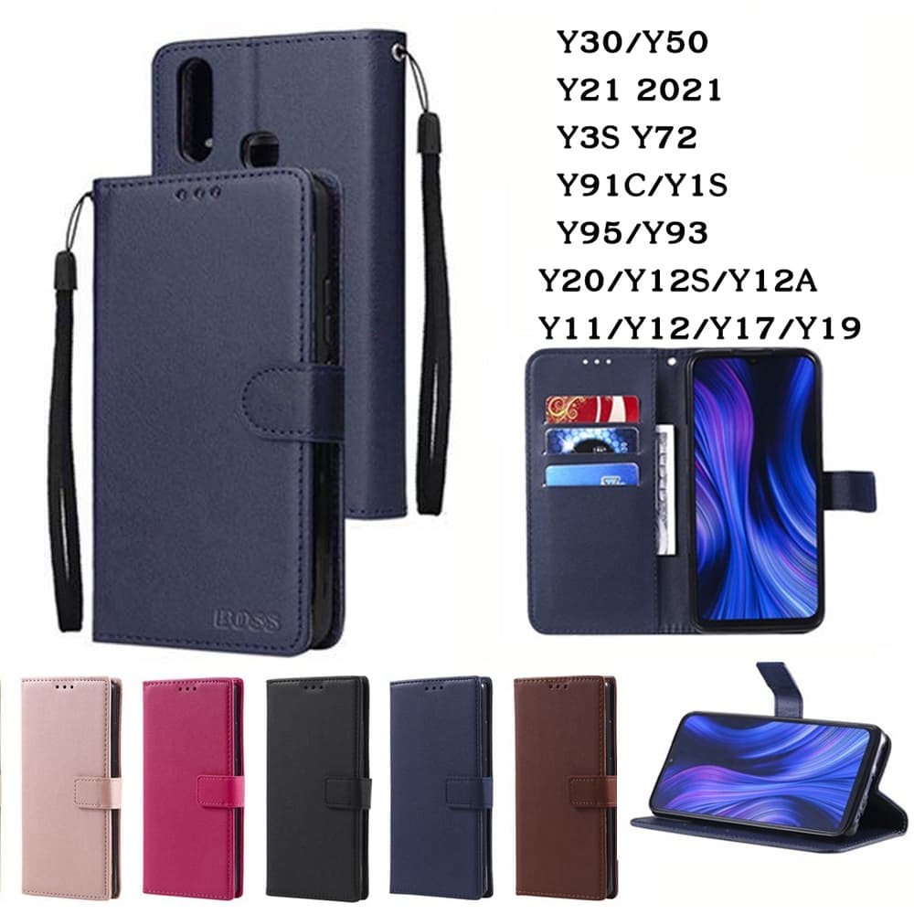 เคสฝาพับ มีแม่เหล็ก มีล็อค VIVO Y17S Y11 Y12 Y17 Y30 Y50 Y21 Y20 Y12S Y12A Y3S Y72 Y91C Y1S Y95 Y93 เคสใส่บัตรได้ แถมสาย รูปที่ 1