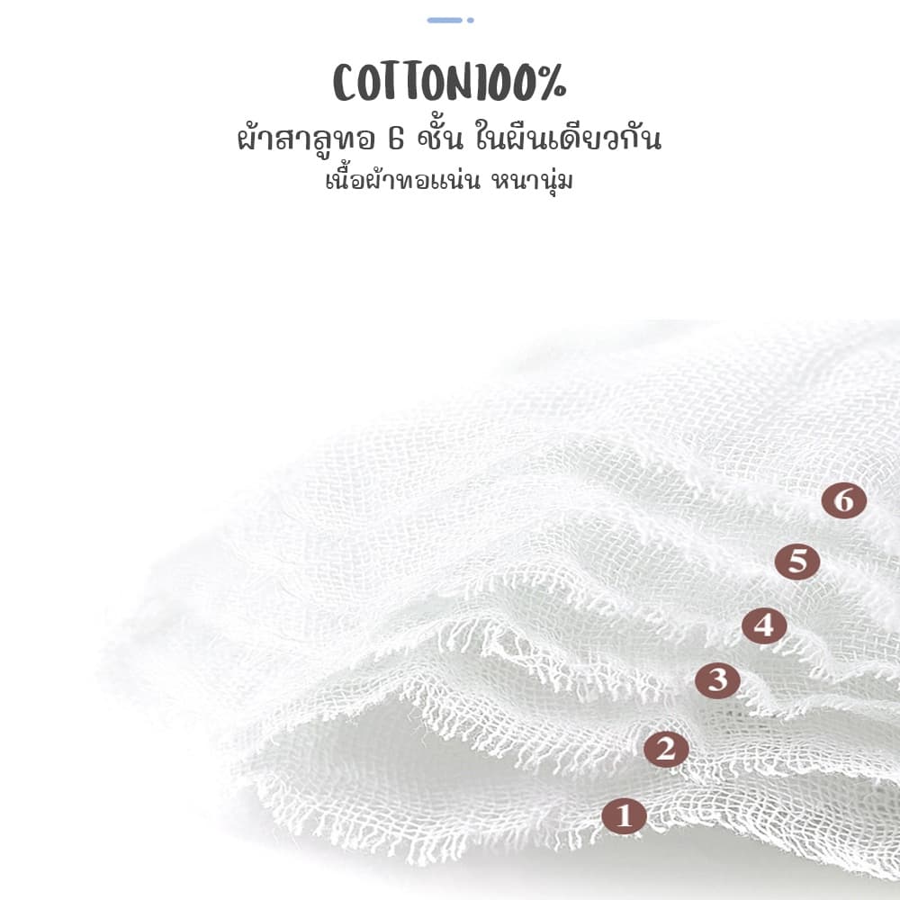 ผ้าเช็ดหน้าเด็ก ผ้าเช็ดหน้าสาลู ทอ 6ชั้น ขนาด30*70ซม. Cotton100% รูปที่ 4