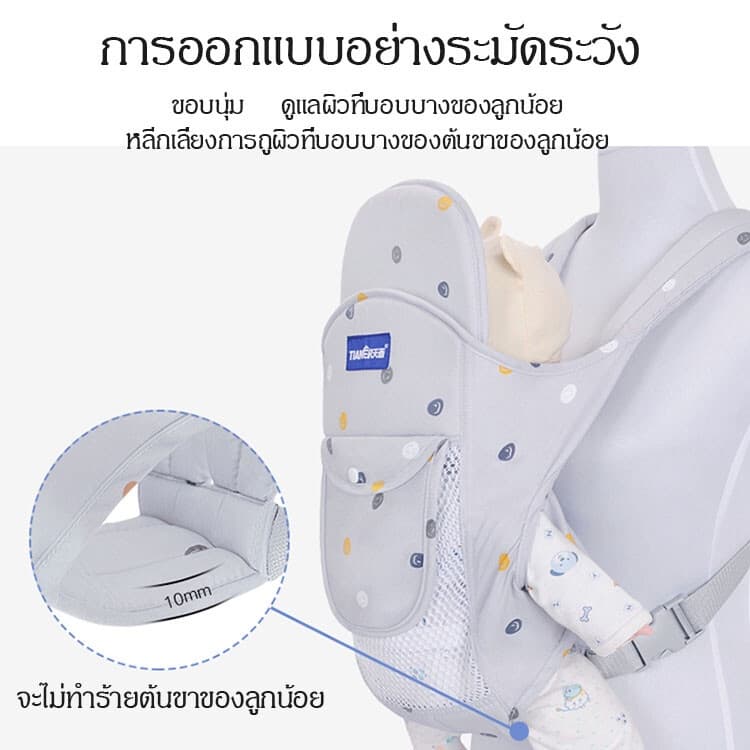 เป้อุ้มเด็ก เป้อุ้มเด็ก ผ้าฝ้ายแท้กอดแนวนอนได้พร้อมแผ่นป้องกันหัวอายุที่เหเหมาะสำหรับเด็กอายุ 0-36 เดือน รูปที่ 4