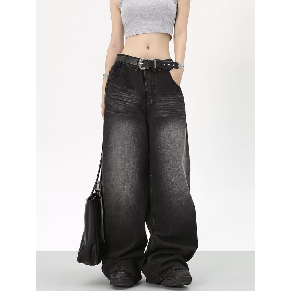 DaDuHey Women New American Style High Street Retro Jeans Straight Loose Fashion Brand Wide-Legged Casual Mop Long Pants รูปที่ 6