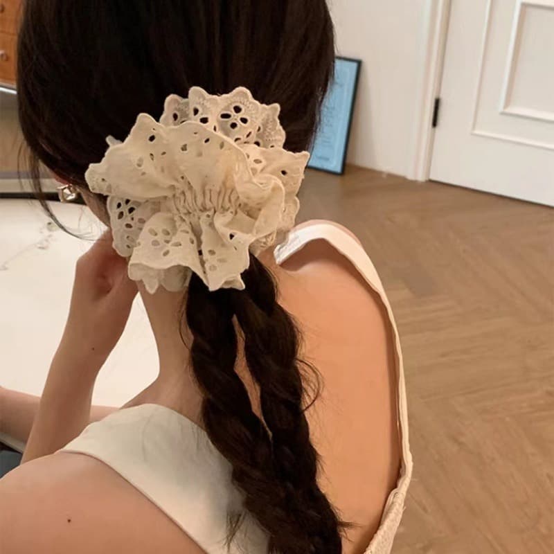 ผู้หญิงสีขาวสีฟ้าสีชมพูผ้าฝ้ายลูกไม้ Fairy Priness เชือกผมหางม้า Scrunchies ผมผูก รูปที่ 8
