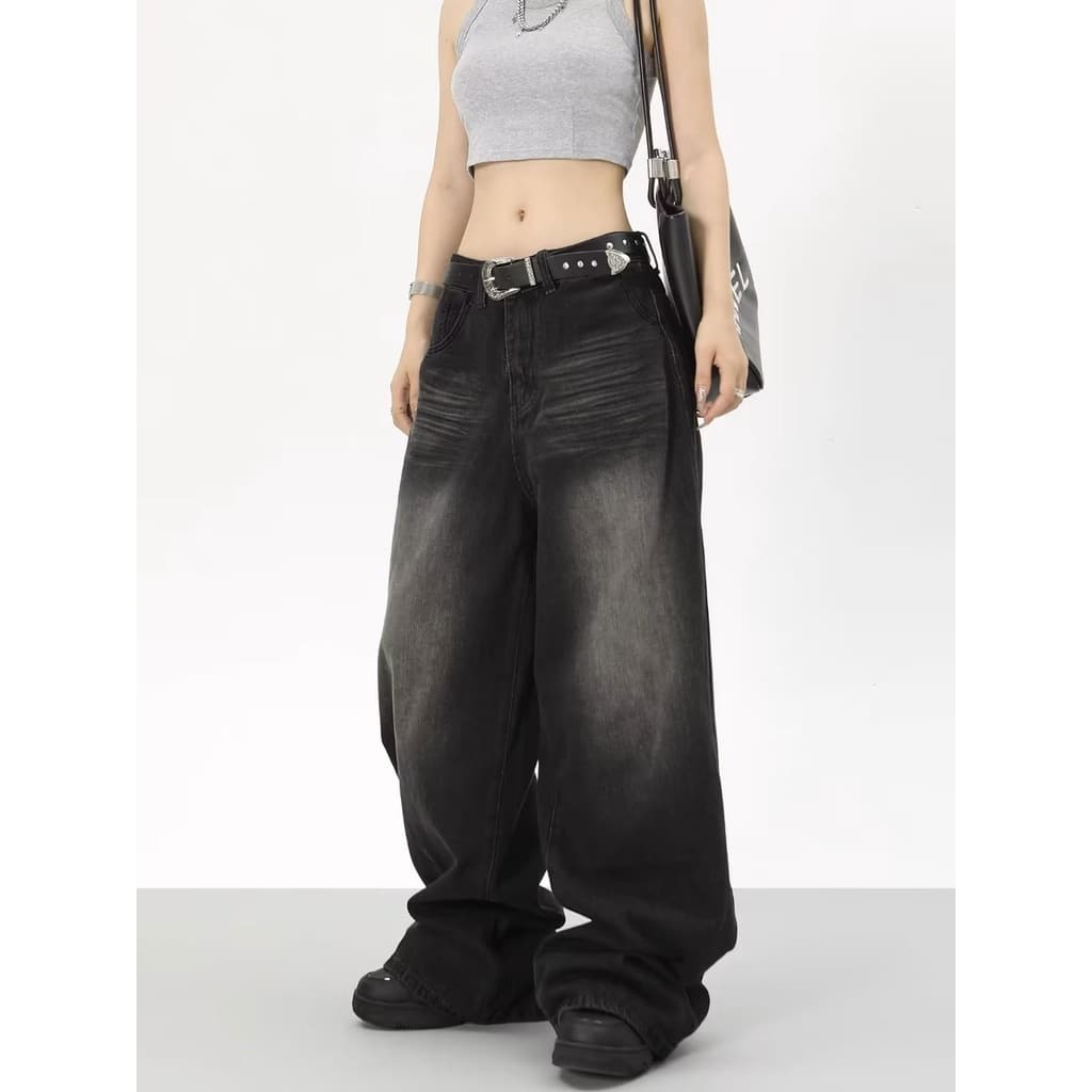 DaDuHey Women New American Style High Street Retro Jeans Straight Loose Fashion Brand Wide-Legged Casual Mop Long Pants รูปที่ 5