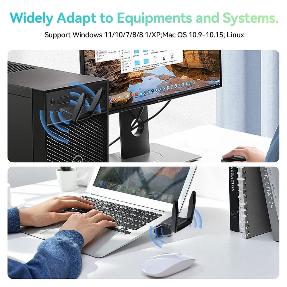 GOOJODOQ อะแดปเตอร์ WIFI AC1300 USB3.0 ไร้สาย Dual Band 2.4 Ghz + 5 Ghz สําหรับแล็ปท็อปพีซีเดสก์ท็อป รูปที่ 7