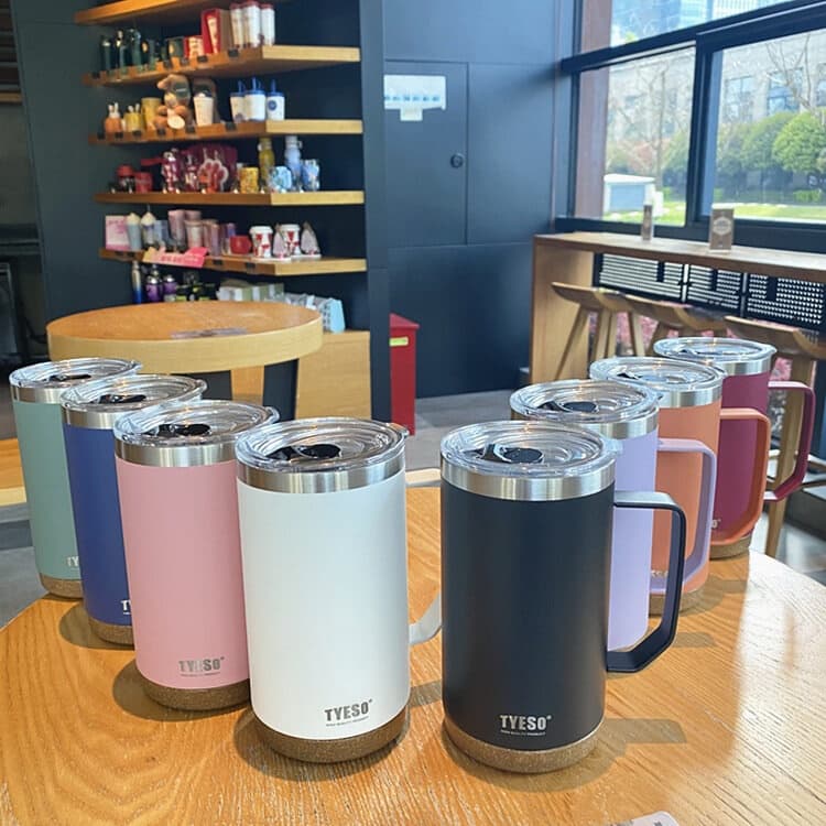 TYESO แก้วกาแฟรุ่นใหม่ล่าสุด 24oz mug แก้วสแตนเลสเก็บอุหภูมิมีหูจับ Tumbler 530ml/710ml แก้วโอซาค แก้วเก็บความเย็น รูปที่ 3