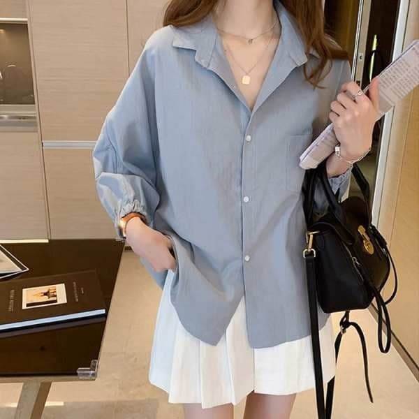 Lune_Grace เสื้อเชิ้ด แขนยาวนั๊ม ผ้าดีใส่สบาย แมทช์ง่าย ใส่ได้ทุกโอกาส w284 รูปที่ 3