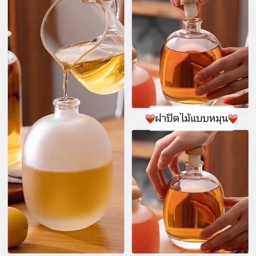 ขวดแก้ว ขวดน้ำเปล่าไวน์อัดลม มี 2 ขนาดให้เลือกช็อป สีขุ่นและสีใส มีฝาไม้ปิดสนิท รูปที่ 3