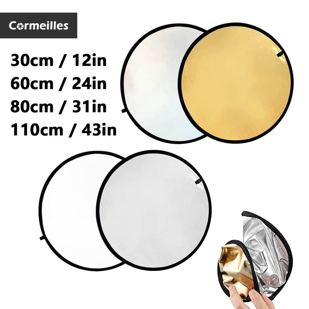 Cormeilles แผ่นสะท้อนแสง 2in1 ขนาด 110 ซม. 80 ซม. 60 ซม. 30 ซม. แบบพกพา สําหรับถ่ายภาพสตูดิโอ รูปที่ 1
